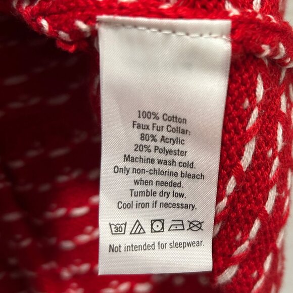 Janie and Jack Christmas Sweater Red White Gold Buttons Faux Fur Collar Size 3T - Picture 5 of 6